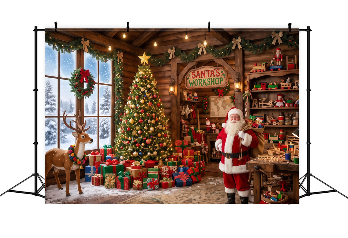 Santa Workshop Backdrop Rustic Toy Room Interior Christmas Backdrops for Photography RR610-89