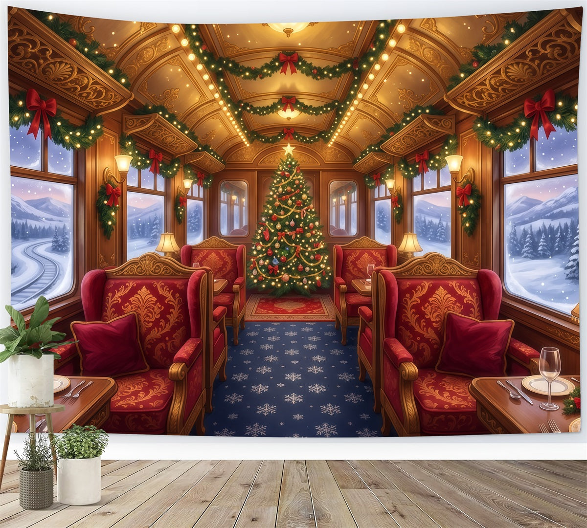 Christmas Backdrops for Photography Festive Train Carriage Christmas Photography Backdrop RR610-91