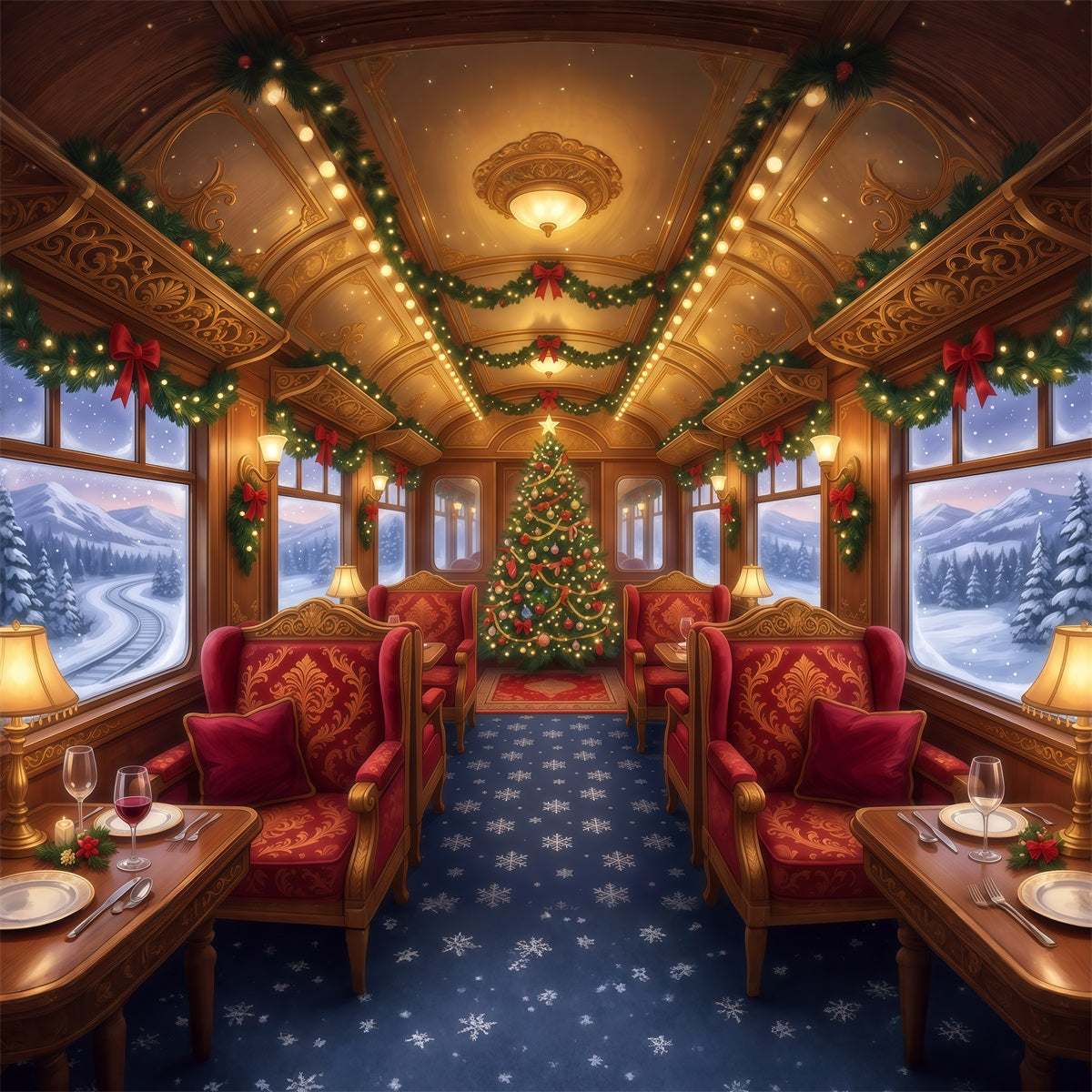 Christmas Backdrops for Photography Festive Train Carriage Christmas Photography Backdrop RR610-91