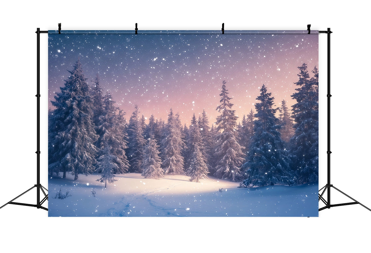 Christmas Tree Backdrops Snowy Twilight Evergreen Forest Xmas Backdrop RR610-92