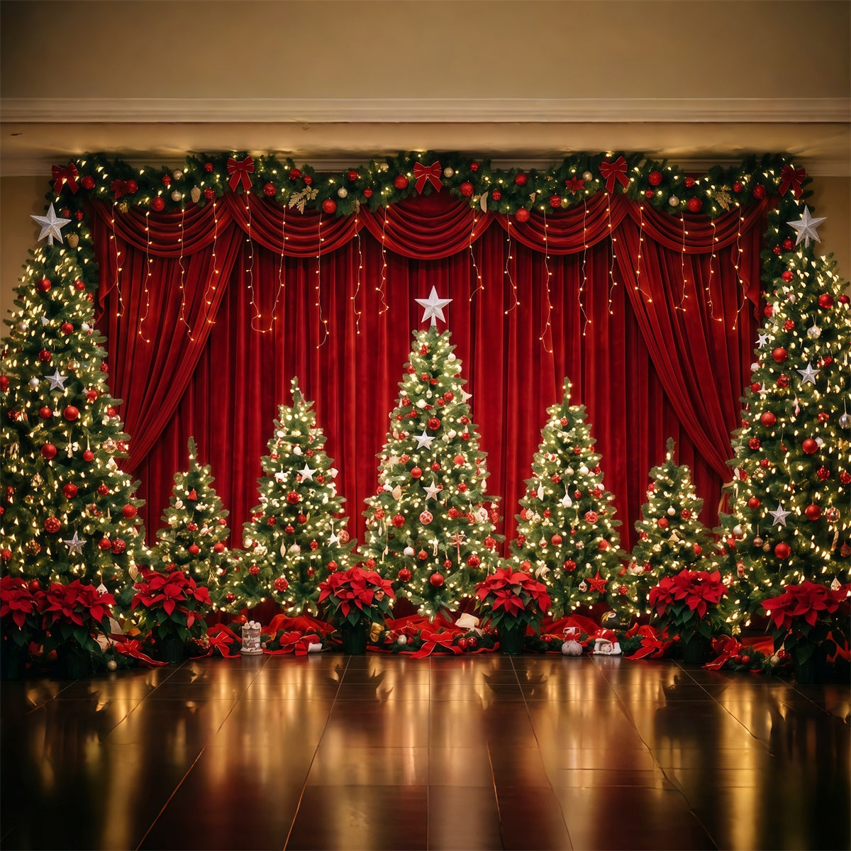 Christmas Backdrop for Photography Velvet Curtain Tree Display Christmas Stage Backdrops RR610-99