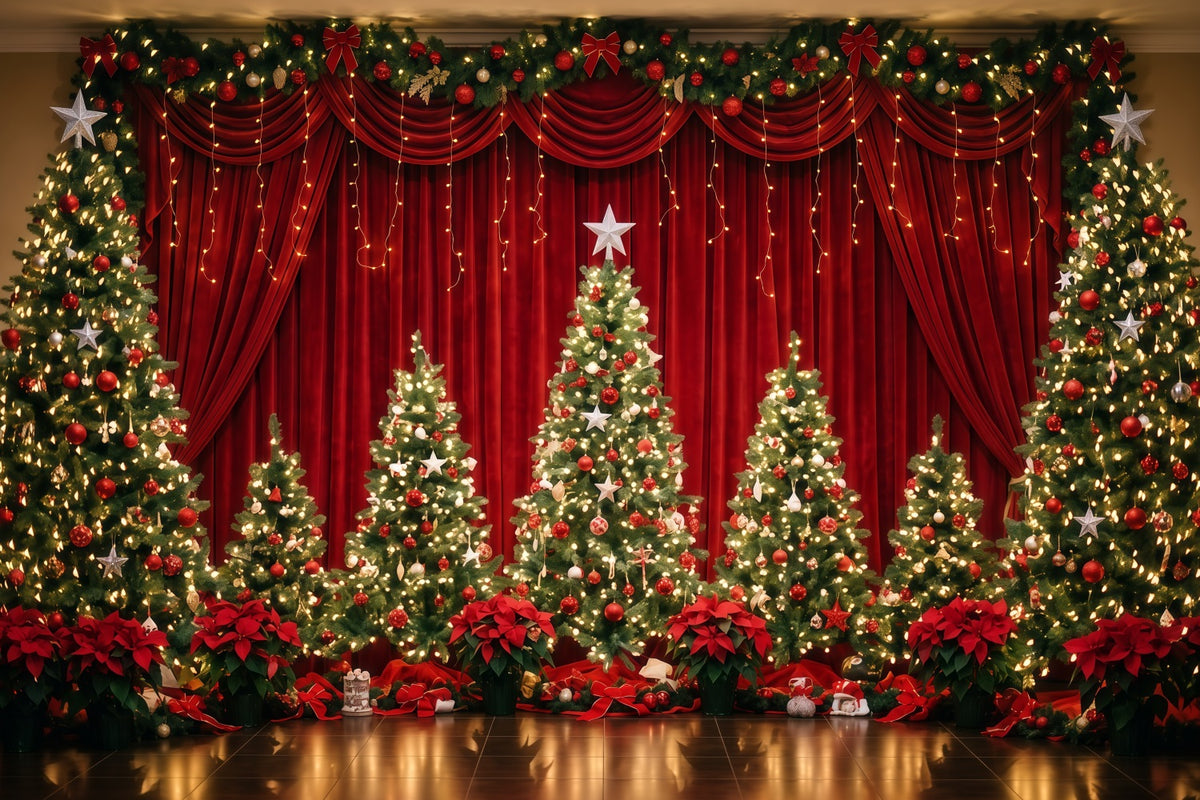 Christmas Backdrop for Photography Velvet Curtain Tree Display Christmas Stage Backdrops RR610-99