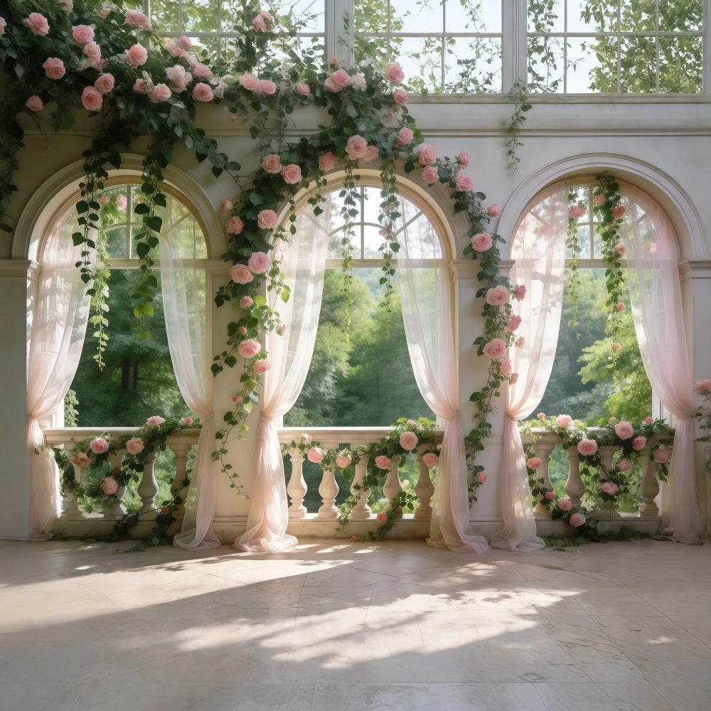Garden Photo Backdrop Blush Rose Balcony Rose Arch Spring Backdrop Ideas RR62-11