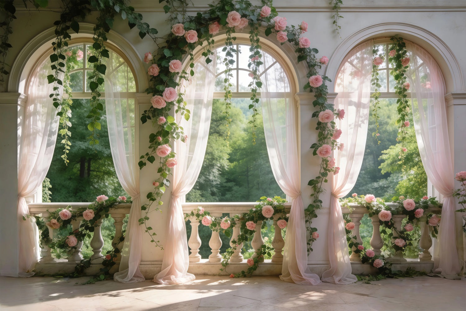 Garden Photo Backdrop Blush Rose Balcony Rose Arch Spring Backdrop Ideas RR62-11