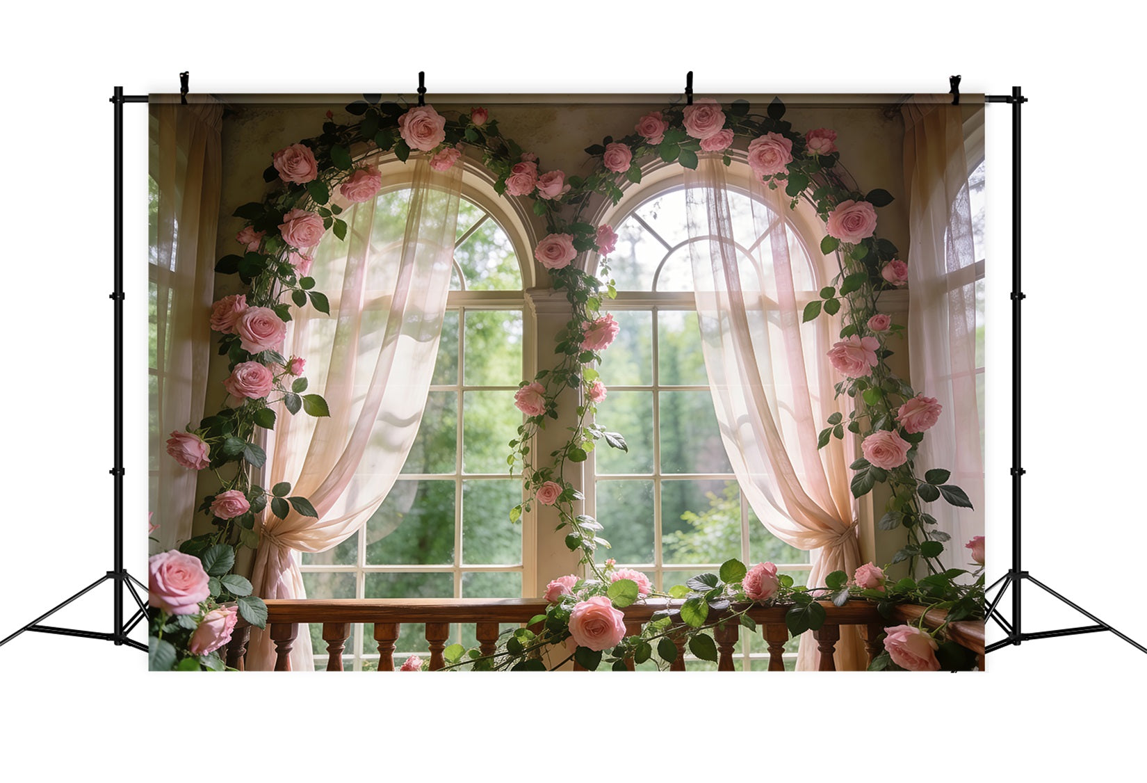 Rose Garden Backdrop Soft Pink Floral Window Glow Spring Photography Backdrops RR62-12