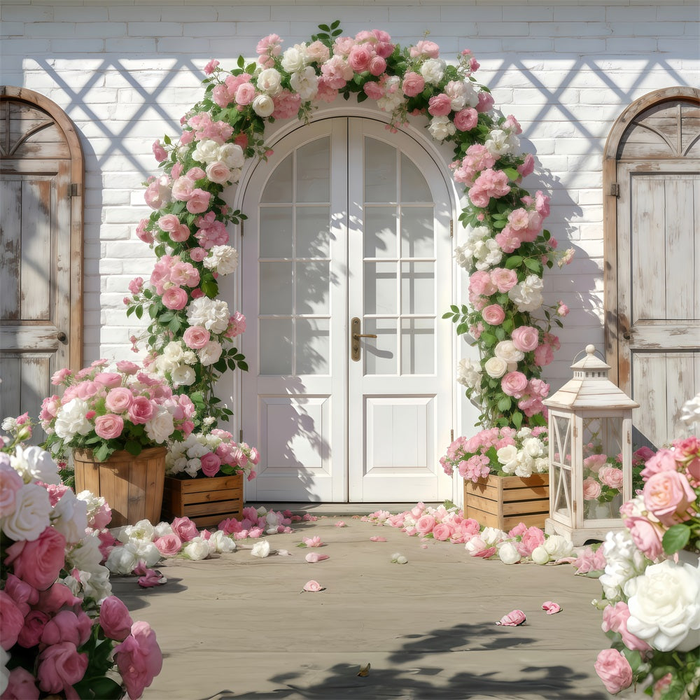 Garden Photo Backdrop Romantic Rose Brick Arch Spring Time Backdrop RR62-15