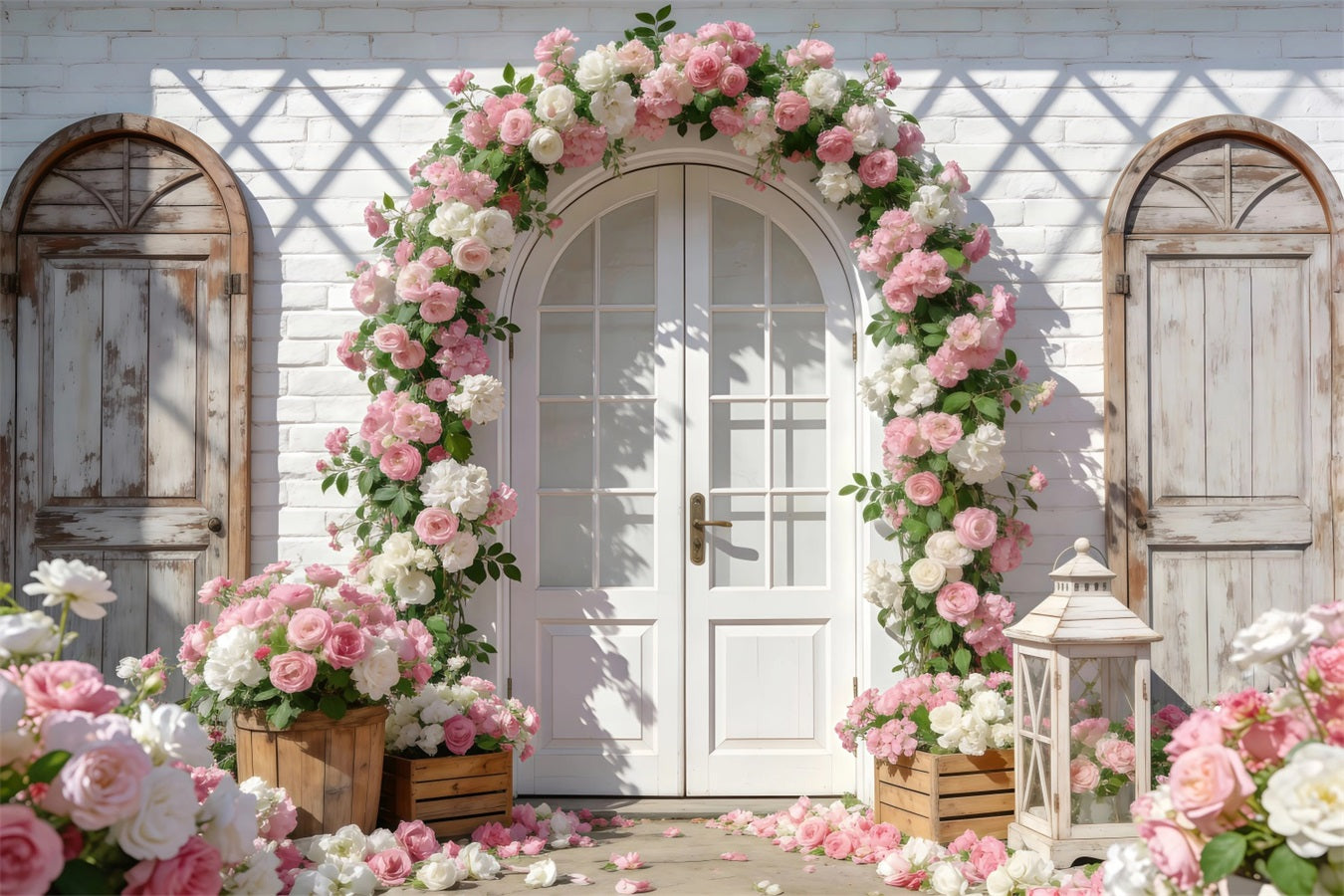 Garden Photo Backdrop Romantic Rose Brick Arch Spring Time Backdrop RR62-15