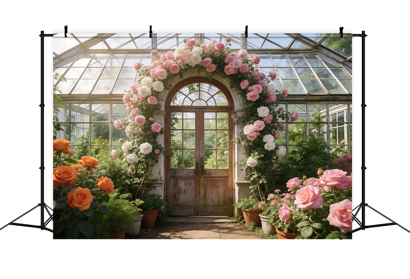 English Garden Backdrop Glasshouse Rose Archway Light Spring Theme Backdrop RR62-18