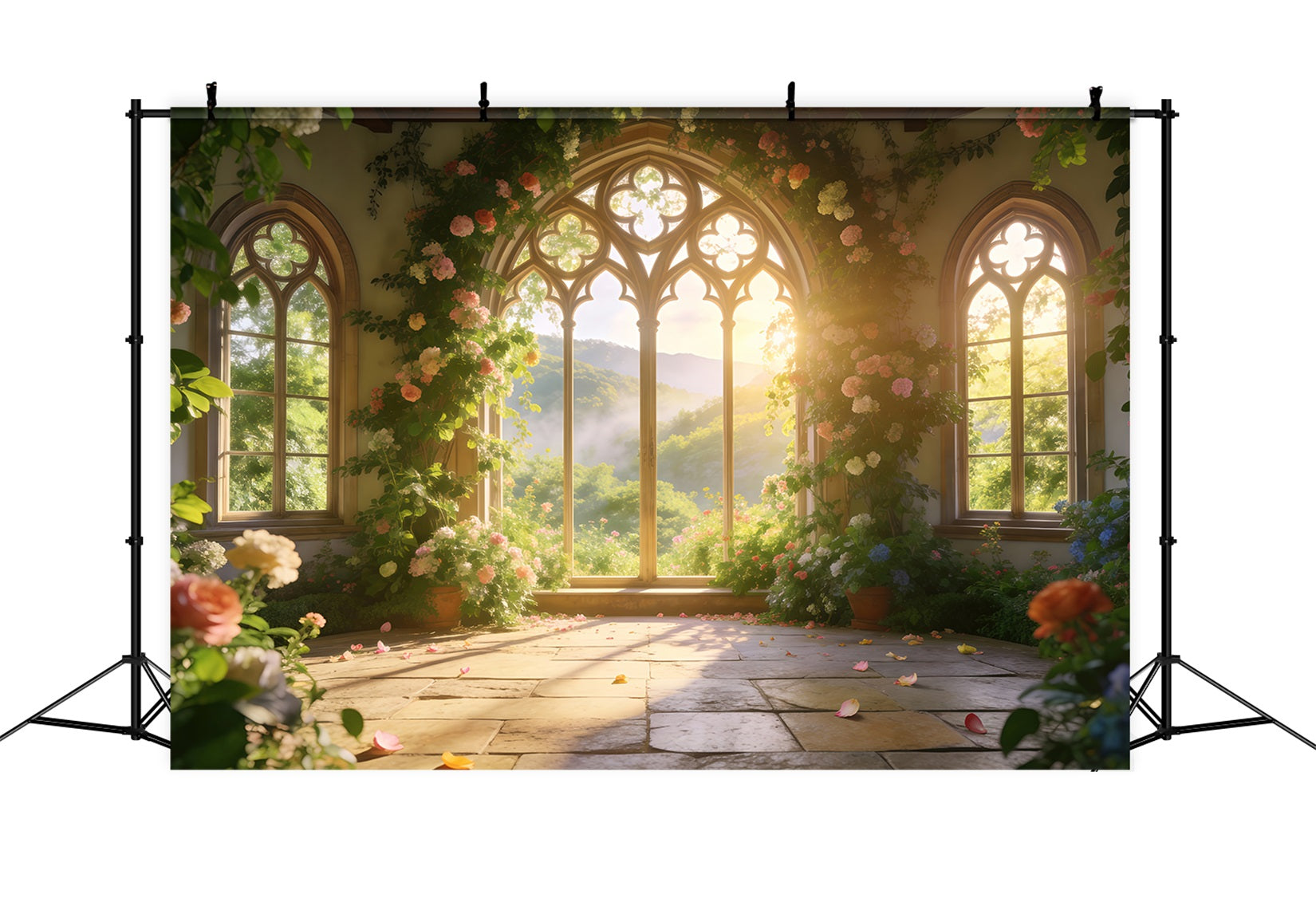 Spring Garden Backdrop Golden Valley Arch Window Floral Picture Backdrop RR62-19