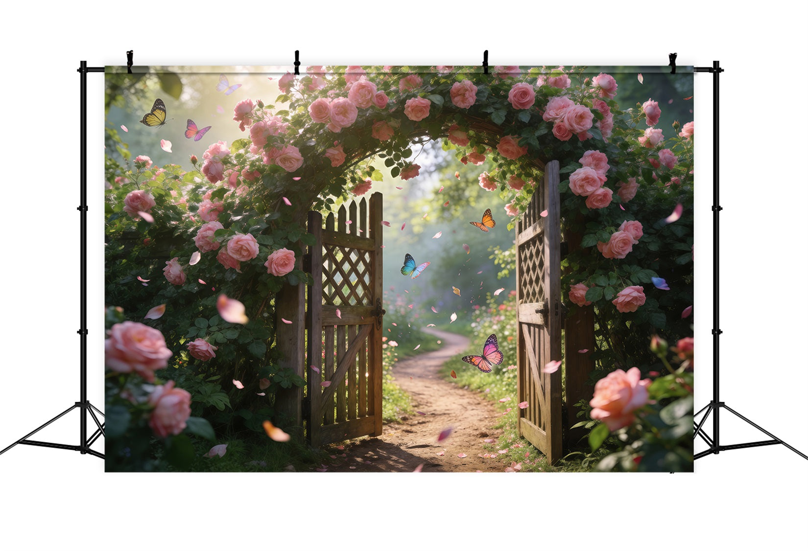 Butterfly Backdrops Pink Rose Gate Flower Path Spring Backdrop Photography RR62-22