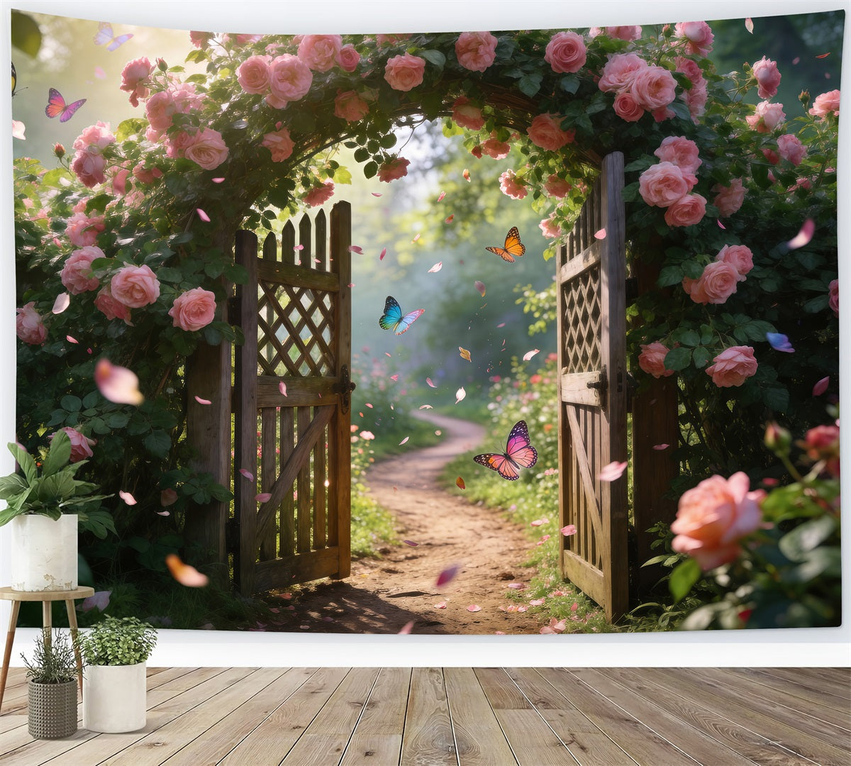 Butterfly Backdrops Pink Rose Gate Flower Path Spring Backdrop Photography RR62-22