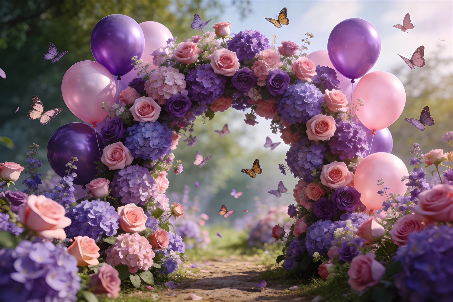 Spring Balloon Backdrop Blush Pink Purple Flower Arch Floral Garland Backdrop RR62-24