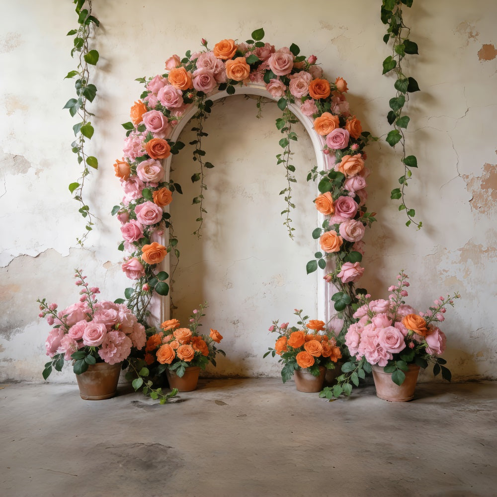 Spring Flower Backdrop Vintage Garden Rose Archway Floral Arch Backdrop RR62-3