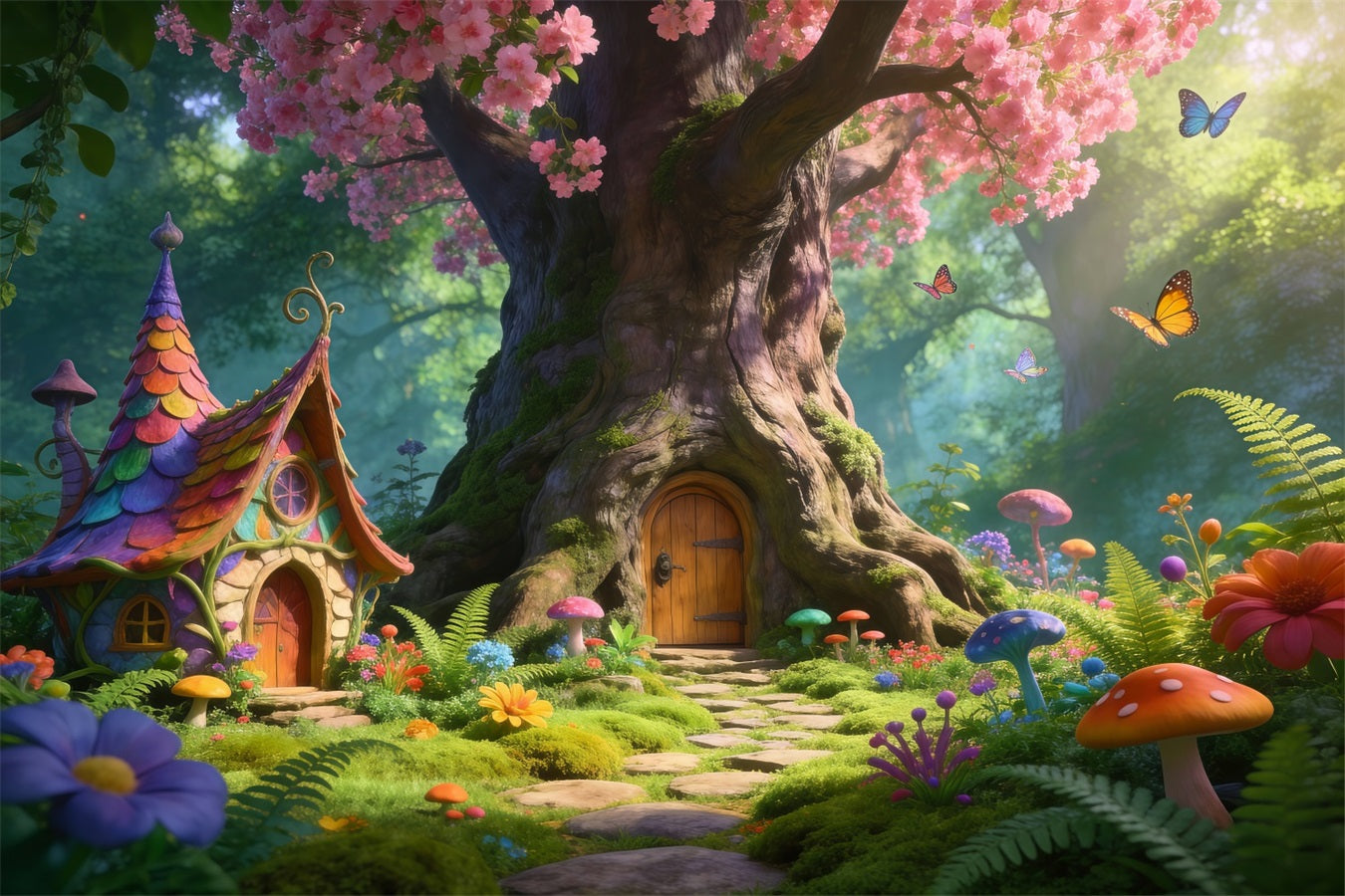 Cherry Blossom Backdrop Enchanted Pink Flower Tree Forest Spring Time Backdrop RR62-34