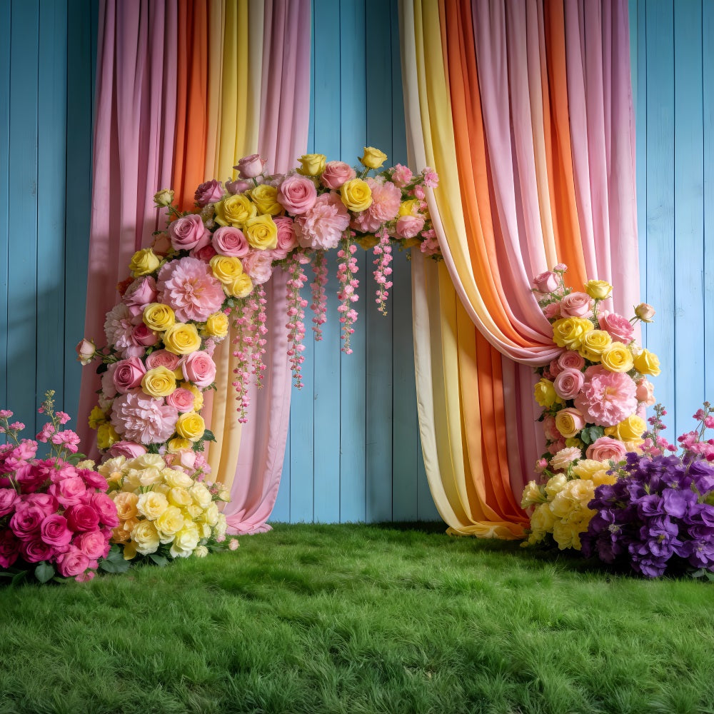 Spring Wedding Backdrop Pastel Flower Draped Arch Floral Garden Backdrop RR62-37
