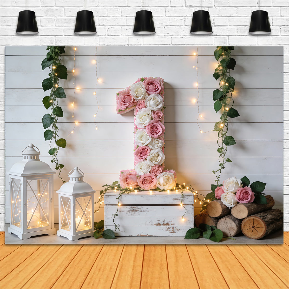 Spring Birthday Backdrop Floral Number One Rustic Charm Floral Backdrop RR62-4