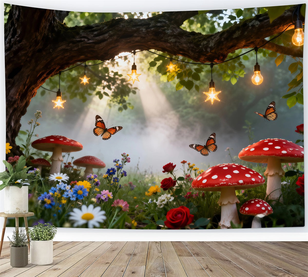 Butterfly Backdrop For Photoshoot Enchanted Woodland Wildflower Mushroom Spring Backdrop RR62-45