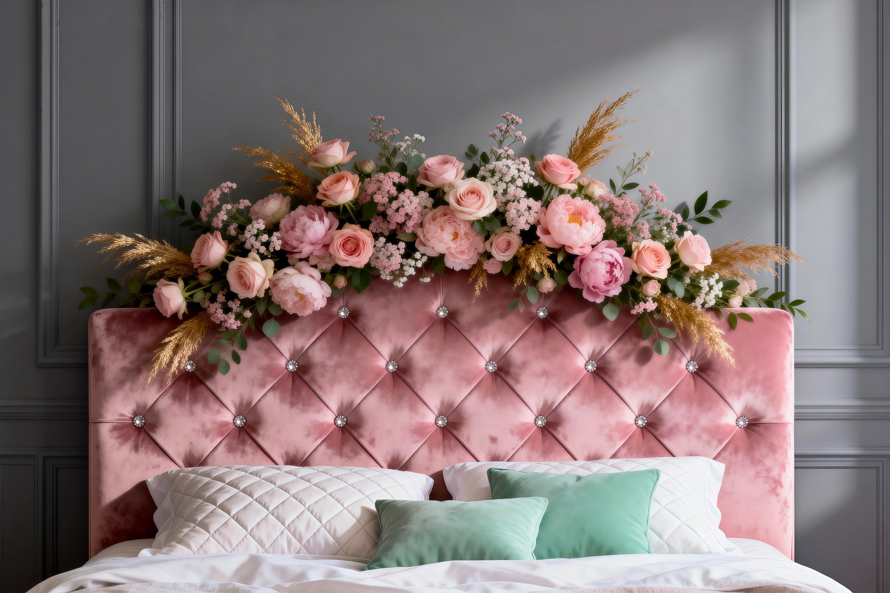 Boudoir Headboard Backdrop Blush Velvet Floral Crown Backdrops for Boudoir RR62-51