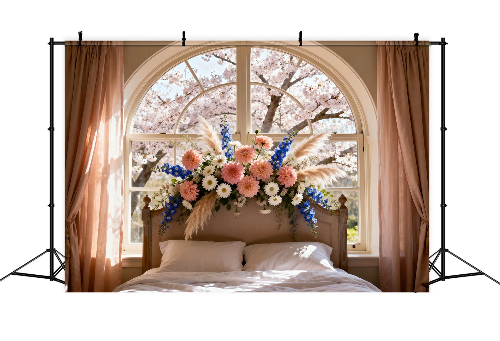 Backdrops For Boudoir Photography Sunlit Blossom Window Bed Headboard Backdrops RR62-55