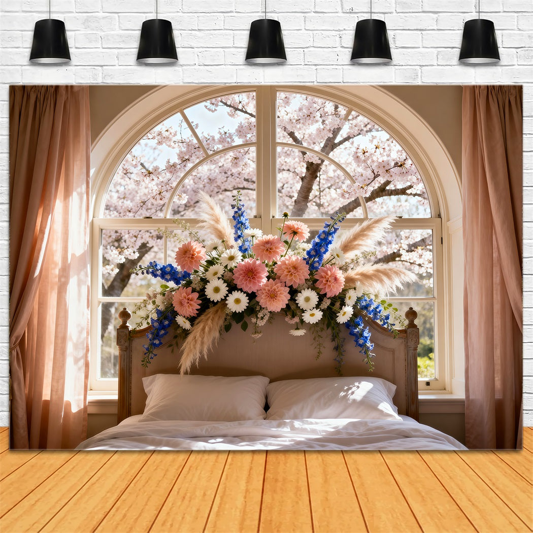 Backdrops For Boudoir Photography Sunlit Blossom Window Bed Headboard Backdrops RR62-55