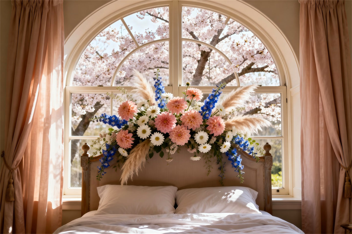 Backdrops For Boudoir Photography Sunlit Blossom Window Bed Headboard Backdrops RR62-55