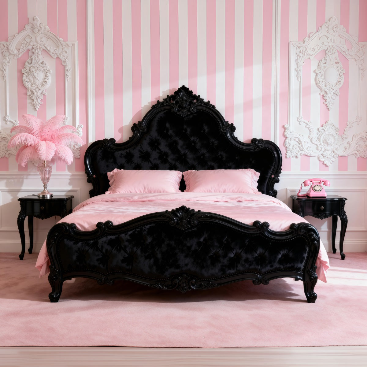 Boudoir Headboard Backdrop Baroque Pink Stripe Elegance Headboard Backdrop Ideas RR62-56