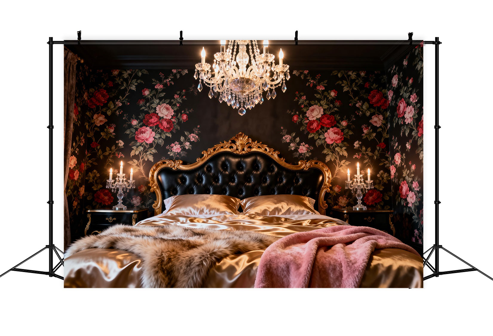 Boudoir Headboard Backdrop Dark Floral Chandelier Luxury Headboard Photo Backdrop RR62-57