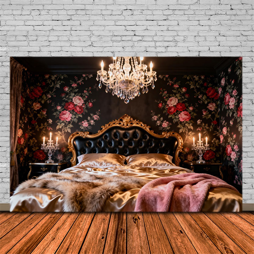 Boudoir Headboard Backdrop Dark Floral Chandelier Luxury Headboard Photo Backdrop RR62-57