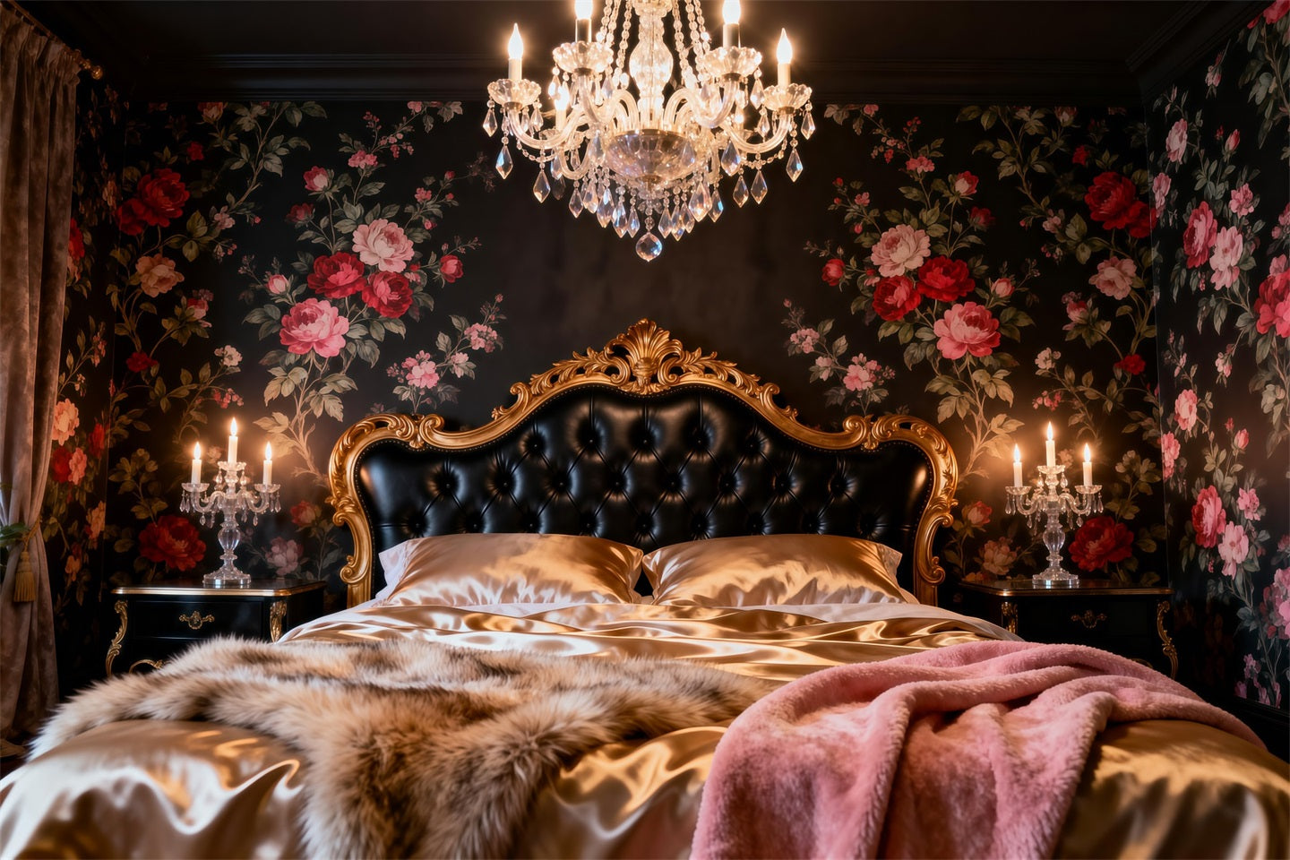 Boudoir Headboard Backdrop Dark Floral Chandelier Luxury Headboard Photo Backdrop RR62-57