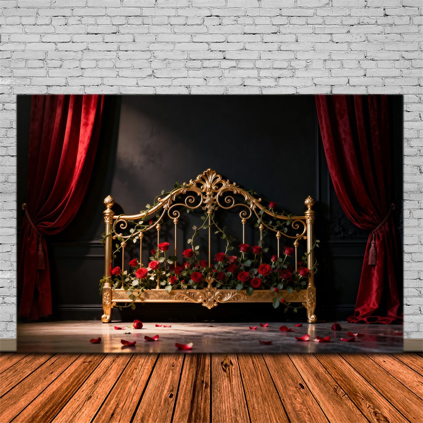 Boudoir Headboard Backdrop Gilded Rose Iron Bed Vintage Wall Backdrop RR62-59