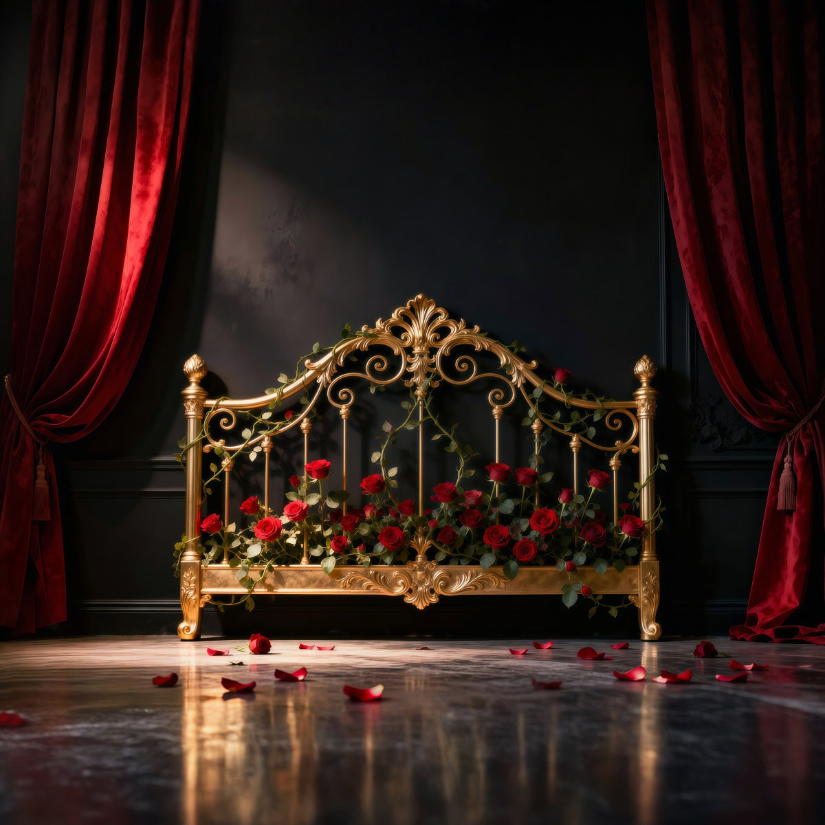 Boudoir Headboard Backdrop Gilded Rose Iron Bed Vintage Wall Backdrop RR62-59