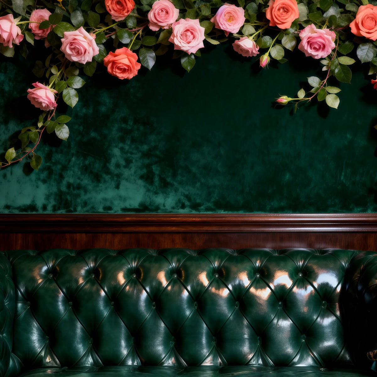 Boudoir Backdrop Emerald Velvet Floral Lounge Bed Headboard Backdrop RR62-60