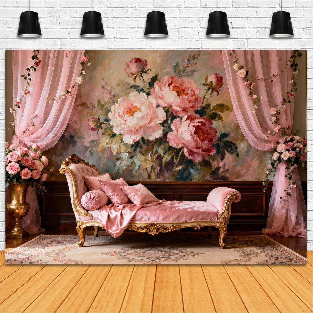 Boudoir Backdrop Ideas Romantic Blush Painted Peonies Vintage Photo Backdrops RR62-62