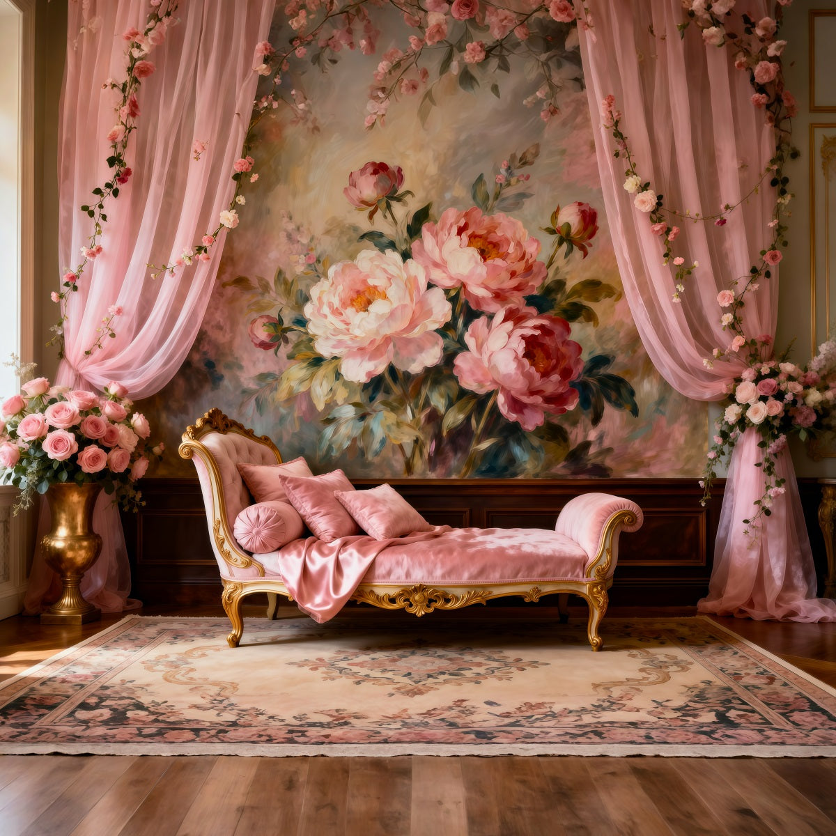 Boudoir Backdrop Ideas Romantic Blush Painted Peonies Vintage Photo Backdrops RR62-62