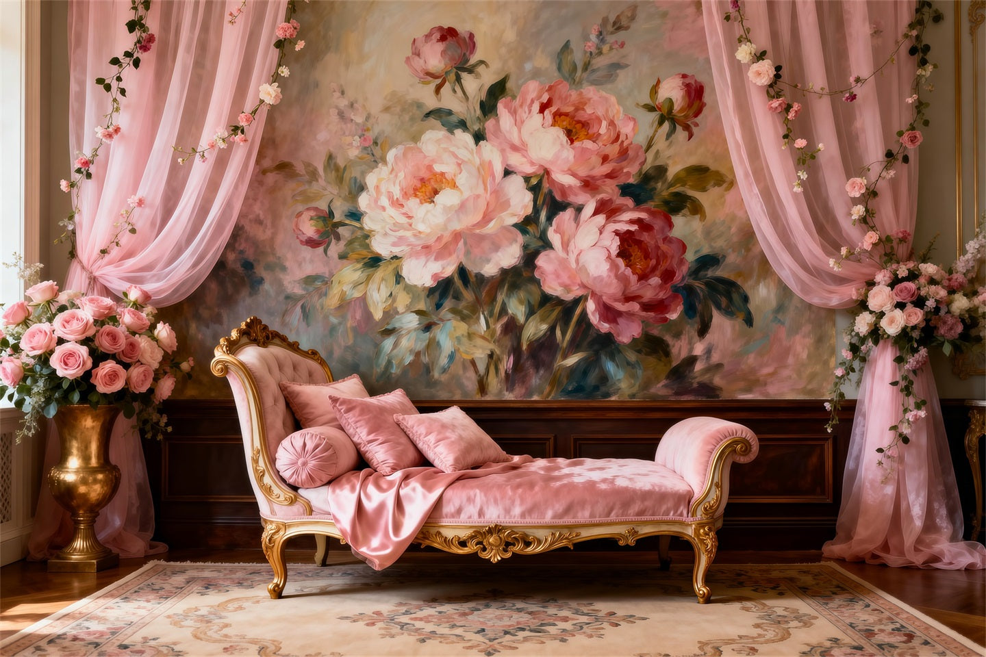 Boudoir Backdrop Ideas Romantic Blush Painted Peonies Vintage Photo Backdrops RR62-62
