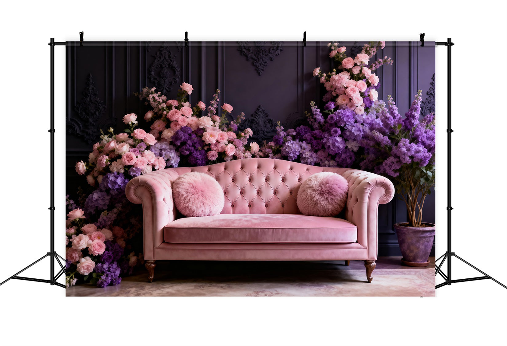 Backdrops For Boudoir Photography Blush Velvet Floral Sofa Vintage Backdrop RR62-63