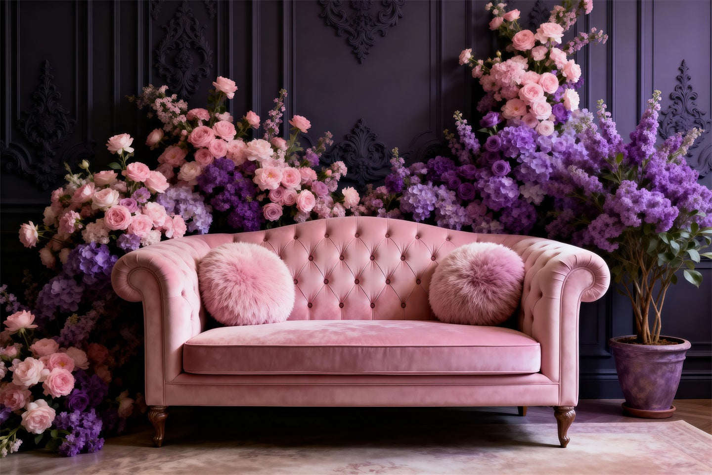 Backdrops For Boudoir Photography Blush Velvet Floral Sofa Vintage Backdrop RR62-63