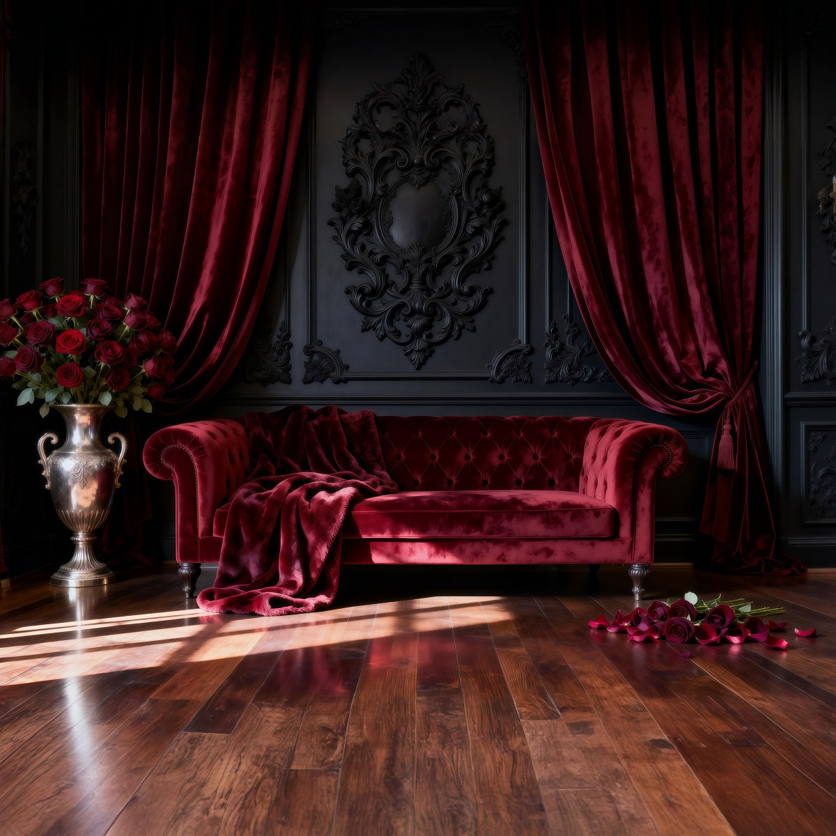Boudoir Photography Backdrops Crimson Velvet Rose Salon Retro Photo Backdrop RR62-65