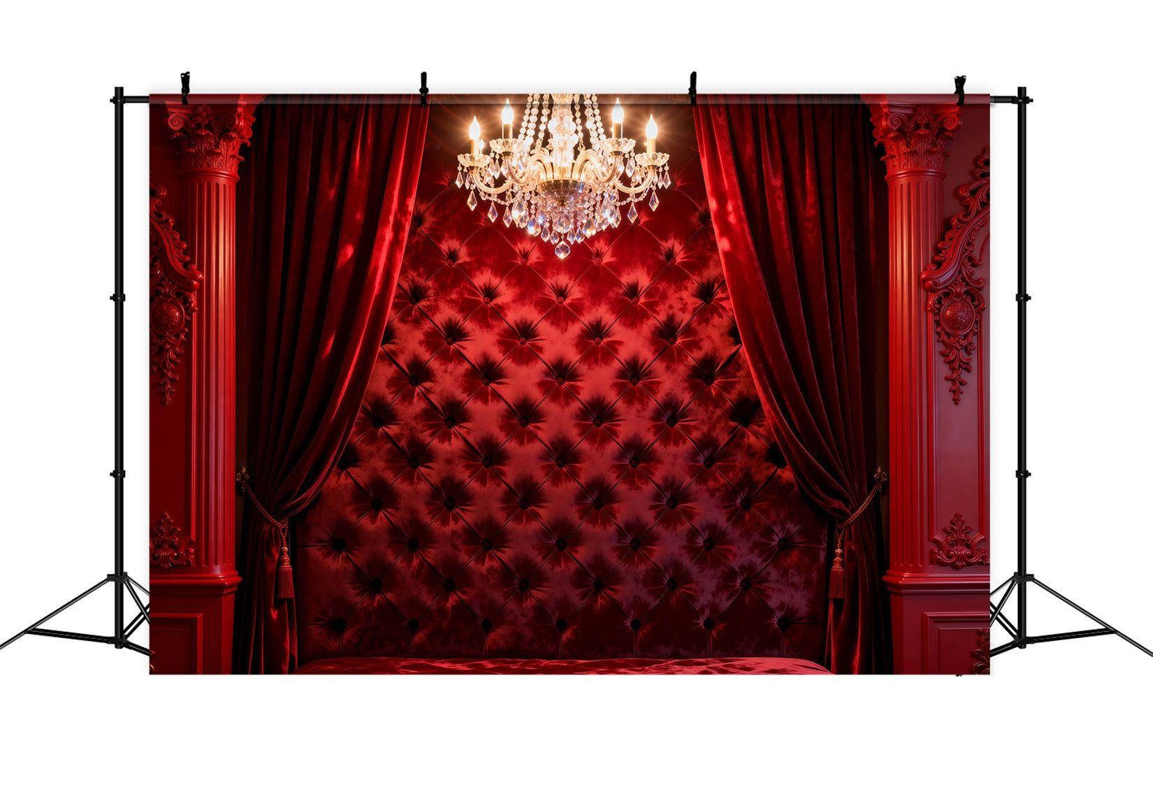 Boudoir Backdrops Crimson Velvet Chandelier Tufted Headboard Backdrop RR62-67