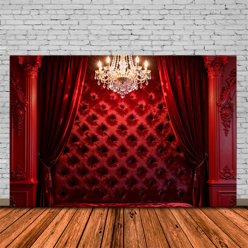 Boudoir Backdrops Crimson Velvet Chandelier Tufted Headboard Backdrop RR62-67