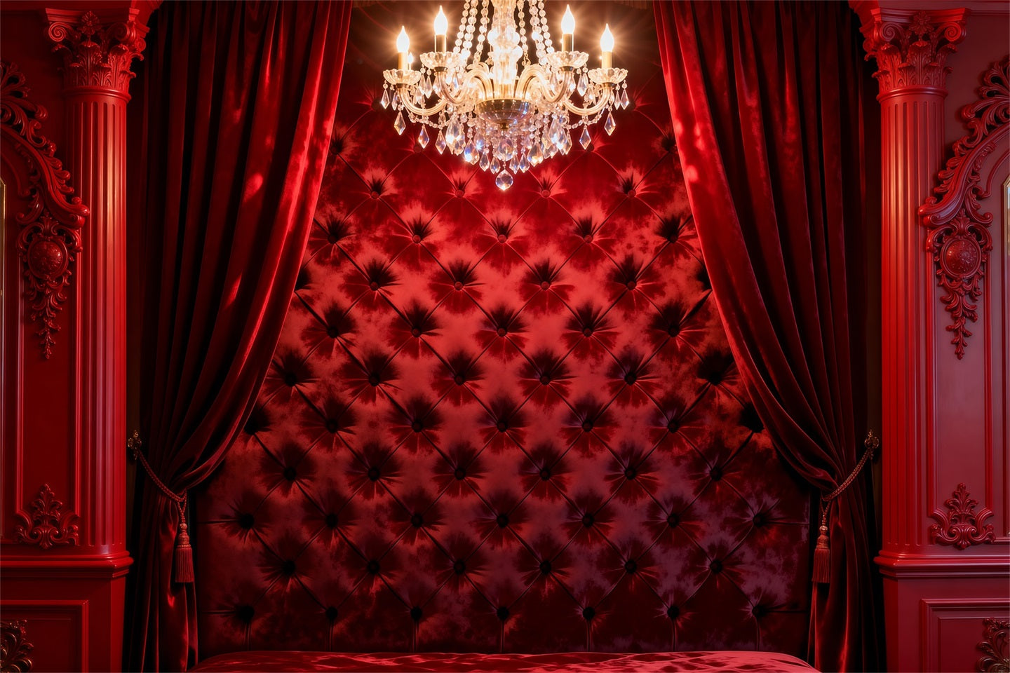 Boudoir Backdrops Crimson Velvet Chandelier Tufted Headboard Backdrop RR62-67
