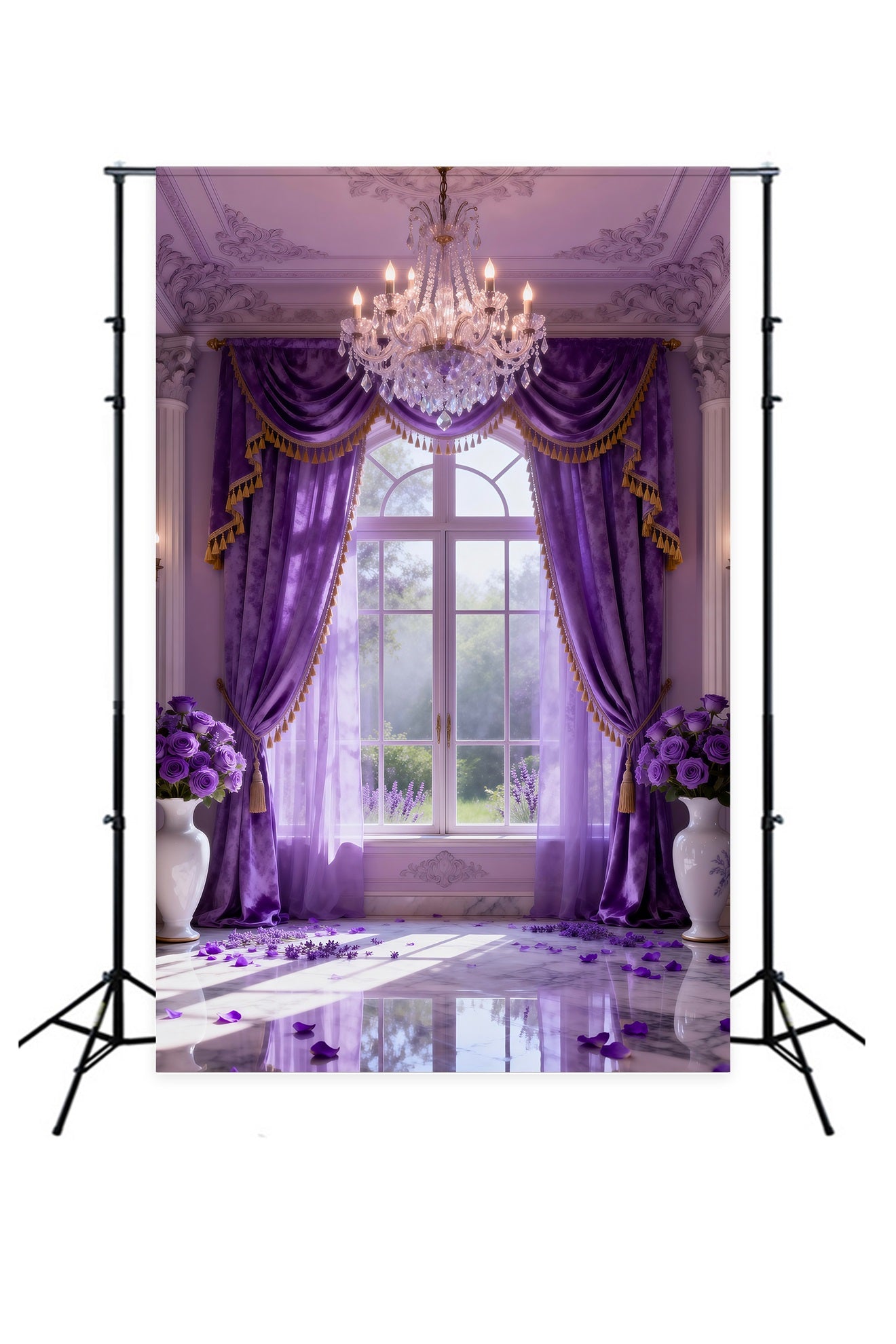 Boudoir Photo Backdrops Lavender Crystal Draped Window Vintage Backdrop RR62-72