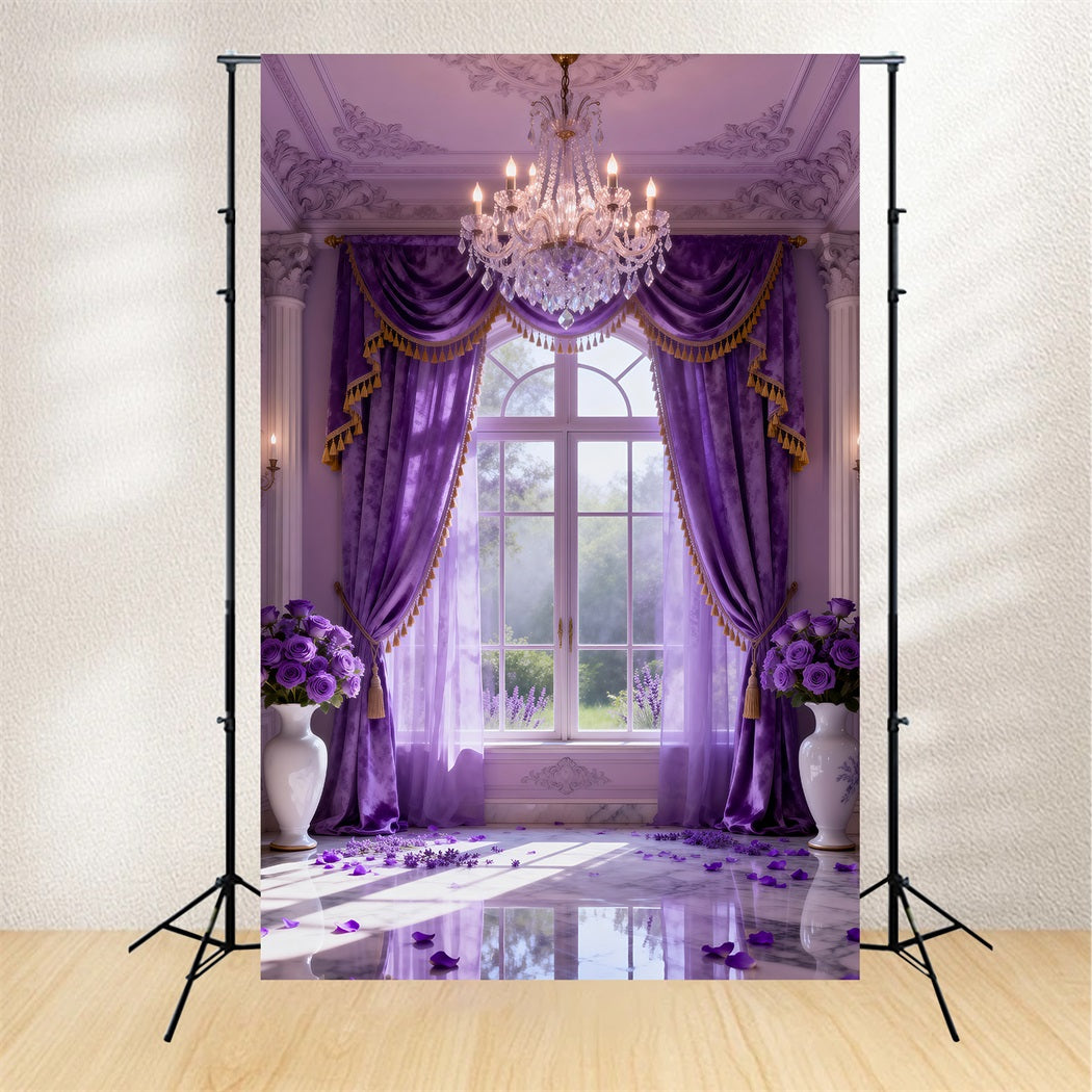 Boudoir Photo Backdrops Lavender Crystal Draped Window Vintage Backdrop RR62-72