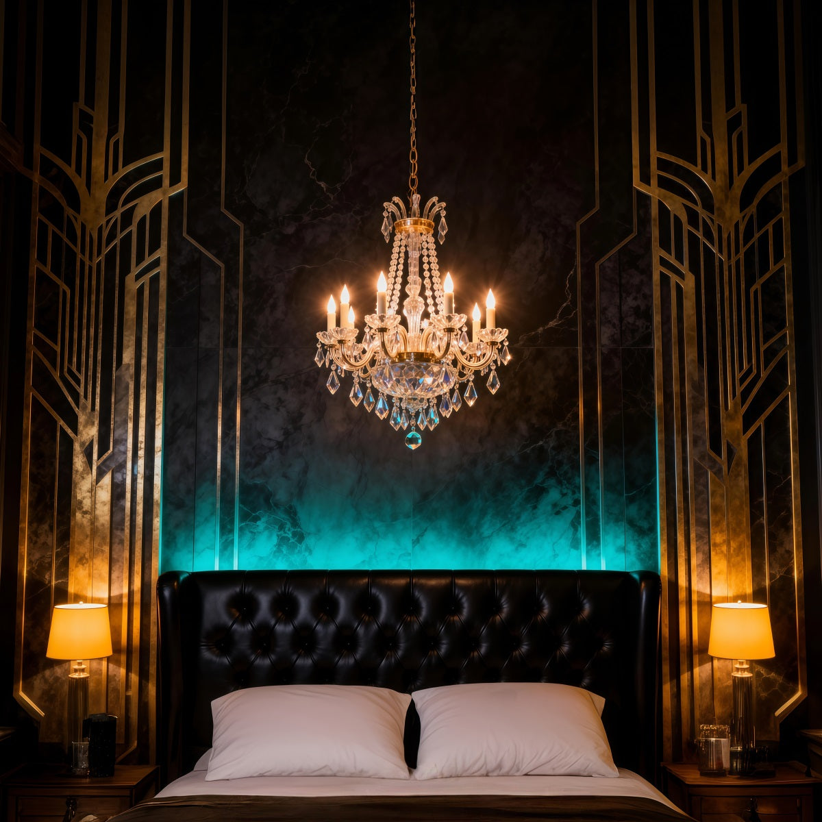 Boudoir Headboard Backdrop Art Emerald Chandelier Bedroom Classic Photo Backdrop RR62-74