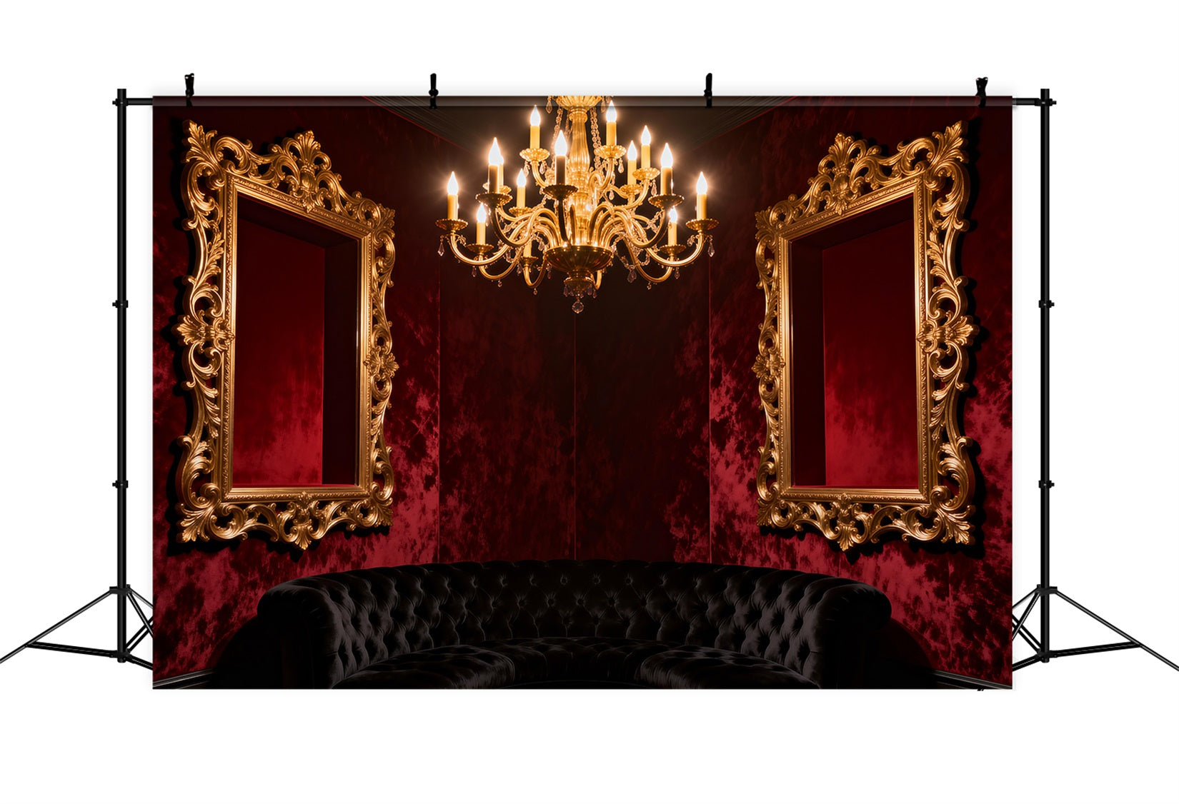 Boudoir Backdrops Crimson Velvet Gilded Mirror Lounge Antique Photography Backdrops RR62-75