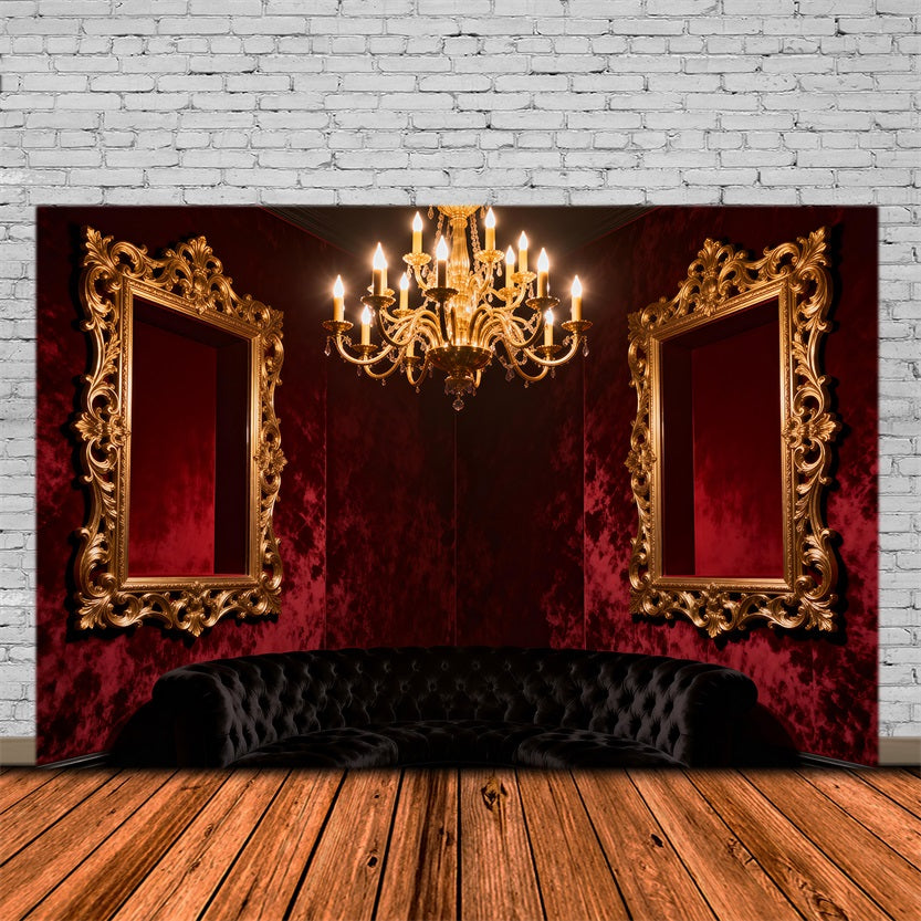 Boudoir Backdrops Crimson Velvet Gilded Mirror Lounge Antique Photography Backdrops RR62-75