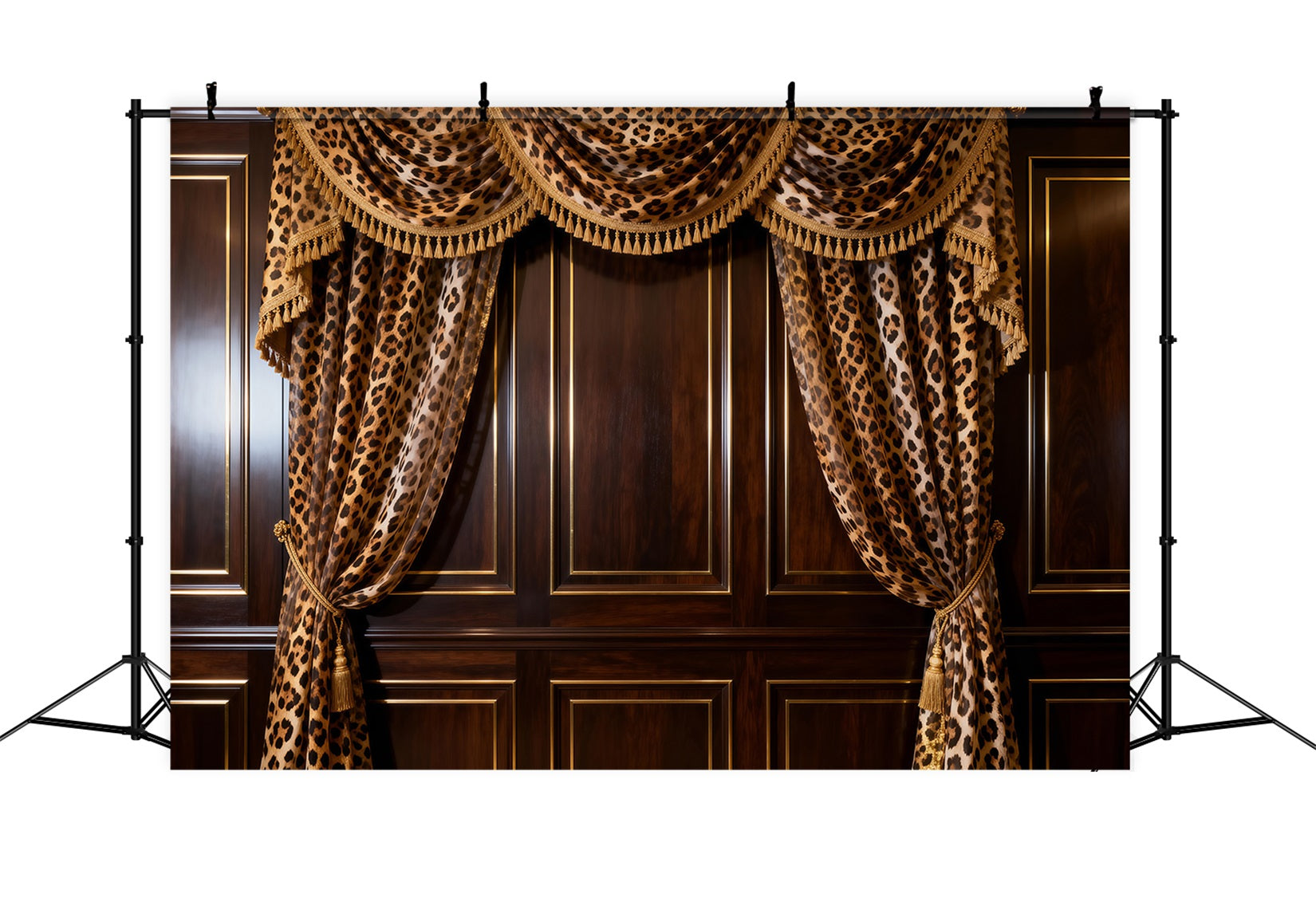 Boudoir Backdrop Leopard Draped Noir Wood Panels Vintage Wall Backdrop RR62-76