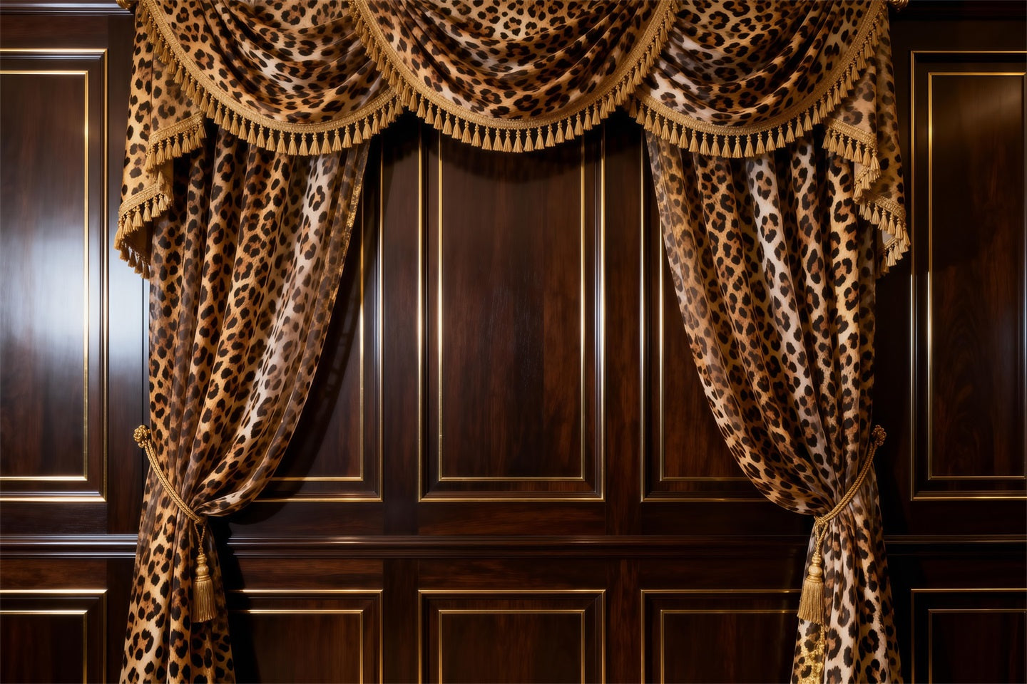 Boudoir Backdrop Leopard Draped Noir Wood Panels Vintage Wall Backdrop RR62-76
