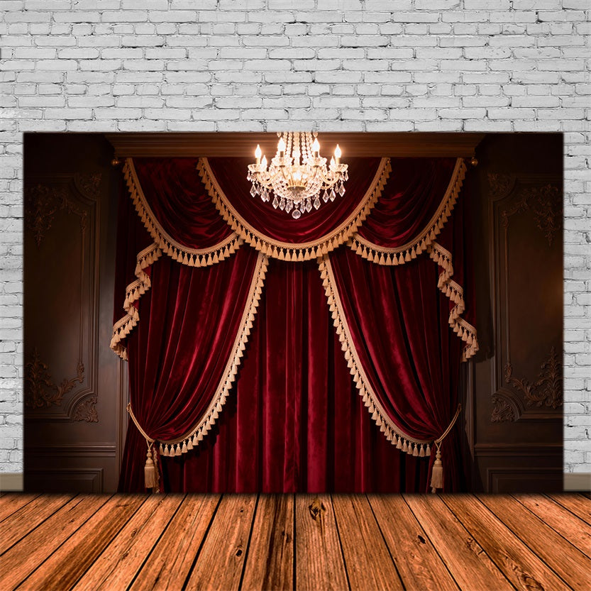 Boudoir Photography Backdrops Grand Burgundy Tassel Curtain Chandelier Vintage Backdrop RR62-77
