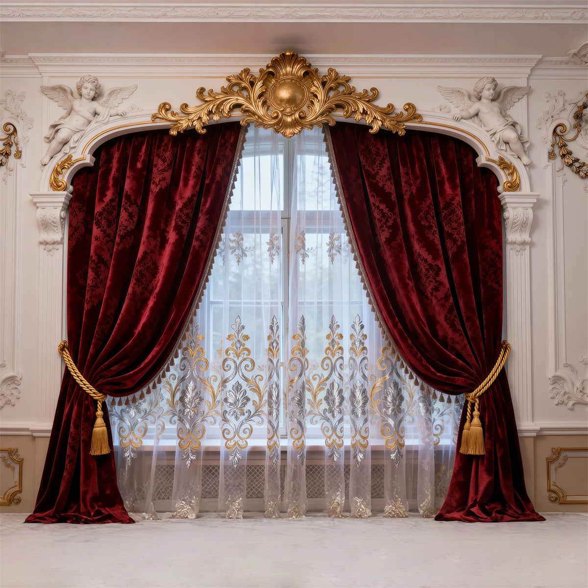 Backdrops For Boudoir Photography Baroque Cherub Velvet Drapery Retro Photo Backdrop RR62-79